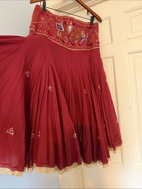 Sandy Starkman Embroidered Red Gypsy Maxi Skirt